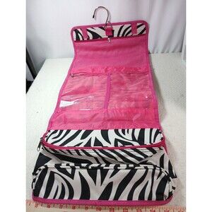 Women’s Hanging Toiletry Travel Bag Zebra Stripe Pink Interior Organizer